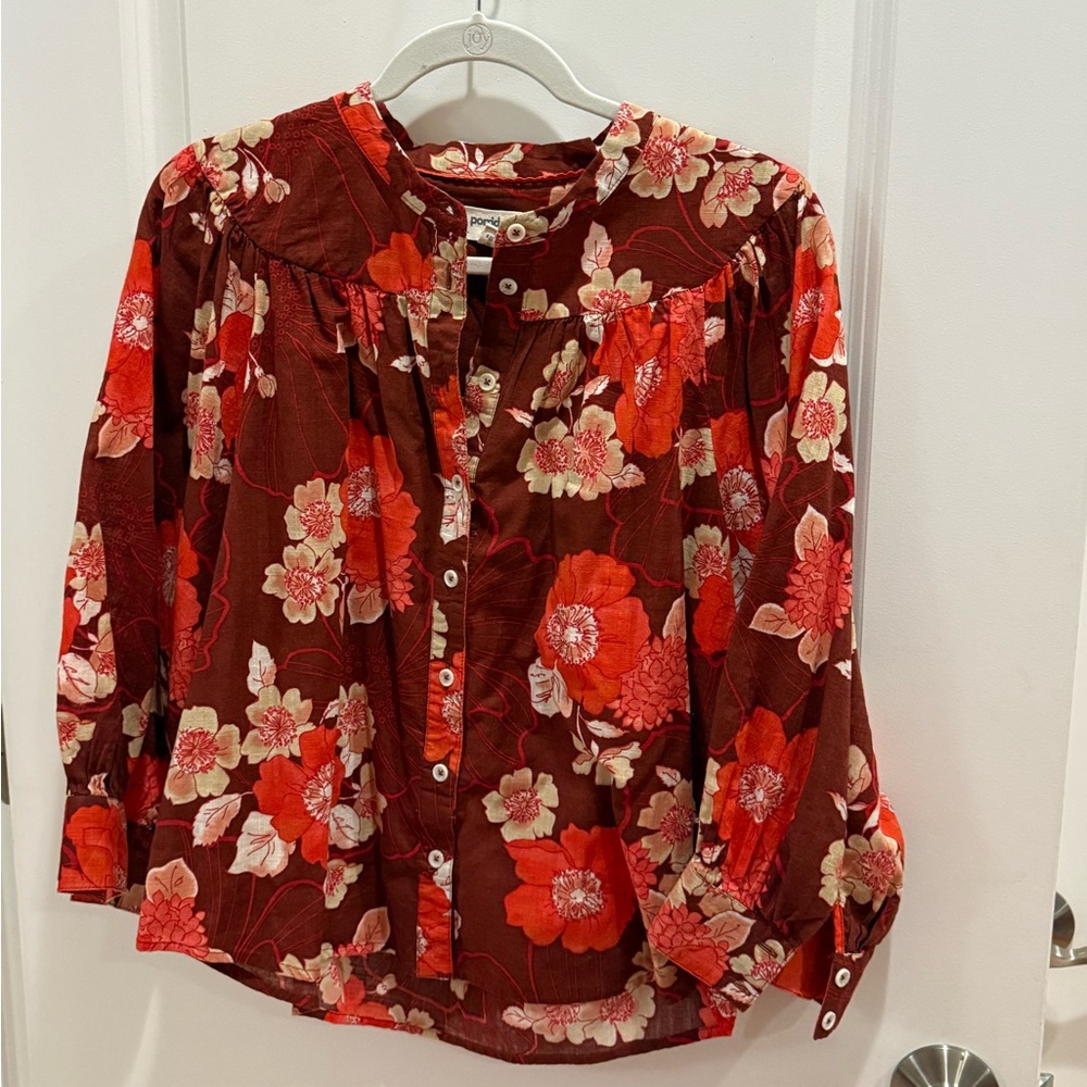 Red and Black Ruffled 3/4 Sleeve Blouse